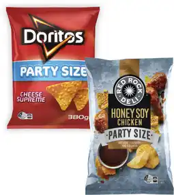 Coles Red Rock Deli, Smith's Crinkle Cut Chips or Doritos Corn Chips 290g-380g offer