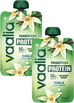 Coles Vaalia Probiotics + Protein No Sugar Added Yoghurt Pouch offer