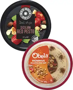Coles Obela Garnished Hommus Dip 220g or Red Rock Deli Dip 135g offer
