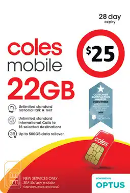 Coles Coles Mobile $25 Prepaid SIM offer