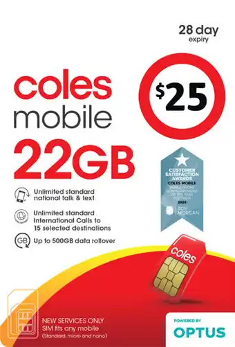 Coles Coles Mobile $25 Prepaid SIM offer