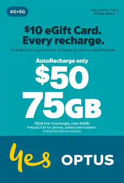 Coles Optus $50 AutoRecharge Only Prepaid SIM offer