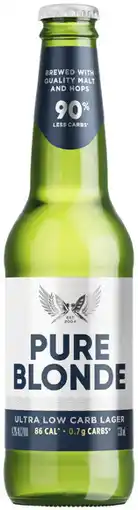 Coles Pure Blonde Ultra Low Carb Lager Bottles offer