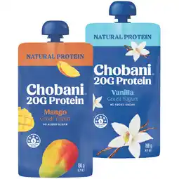 Woolworths Chobani Greek Yogurt High Protein Pouches 190g offer