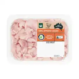Woolworths Australian Fresh RSPCA Approved Chicken Breast Diced – From the Meat Dept offer