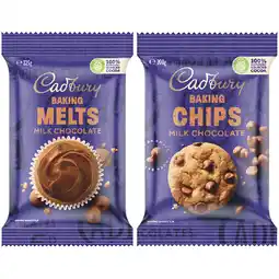 Woolworths Cadbury Baking Chocolate Chips 200g, Melts 225g or Block 165-180g offer
