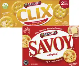 Coles Arnott's Savoy or Clix Crackers 225g-250g offer