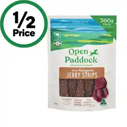 Woolworths Open Paddock Wild Kangaroo Jerky Strips Dog Treats offer