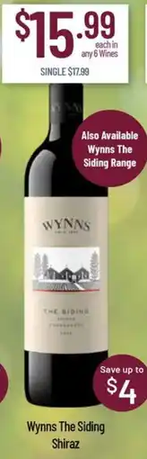 Chambers Cellars Wynns The Siding Shiraz offer