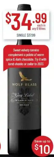 Chambers Cellars Wolf Blass Grey Label Shiraz offer