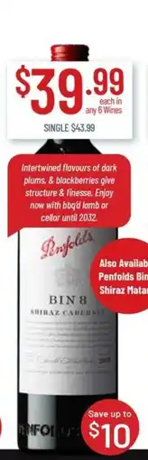 Chambers Cellars Penfolds Bin 8 Shiraz Cabernet offer