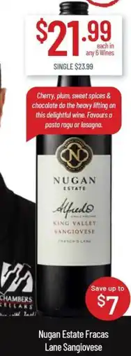 Chambers Cellars Nugan Estate Fracas Lane Sangiovese offer