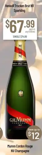 Chambers Cellars Mumm Cordon Rouge NV Champagne offer