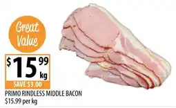 Supabarn Primo Rindless Middle Bacon offer