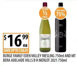 Supabarn Burge Family Eden Valley Riesling and Mt Bera Adelaide Hills B H Merlot offer