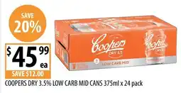 Supabarn Coopers Dry 3.5% Low Carb Mid Cans offer