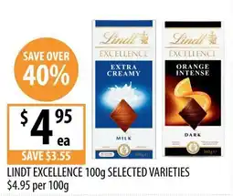 Supabarn Lindt Excellence 100g Selected Varieties offer