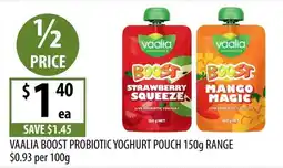 Supabarn Vaalia Boost Probiotic Yoghurt Pouch offer