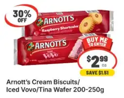 IGA Arnott's Cream Biscuits/Iced Vovo/Tina Wafer offer