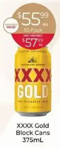 IGA Liquor XXXX Gold Block Cans offer