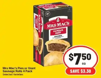 Mrs Mac's Pies or Giant Sausage Rolls