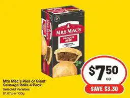 IGA Mrs Mac's Pies or Giant Sausage Rolls offer