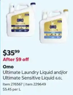 Costco Omo Ultimate Laundry Liquid and/or Ultimate Sensitive Liquid offer