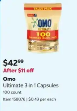 Costco Omo Ultimate 3 in 1 Capsules offer