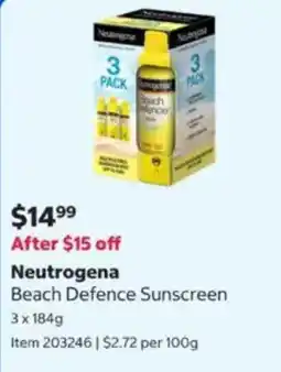 Costco Neutrogena Beach Defence Sunscreen offer