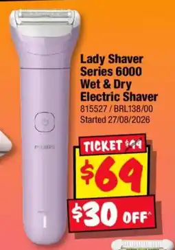 JB Hi-Fi Philips Lady Shaver Series 6000 Wet & Dry Electric Shaver offer