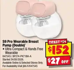 JB Hi-Fi S9 Pro Wearable Breast Pump (Double) offer