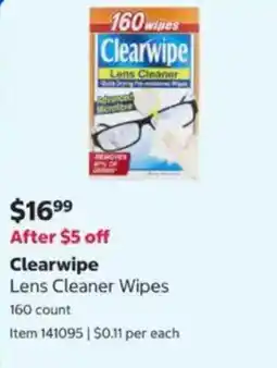 Costco Clearwipe Lens Cleaner Wipes offer