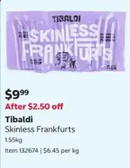Costco Tibaldi Skinless Frankfurts offer
