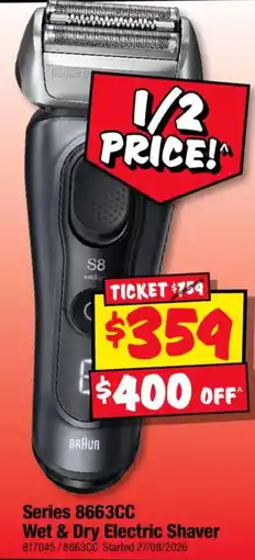 JB Hi-Fi Braun Series 8663CC Wet & Dry Electric Shaver offer