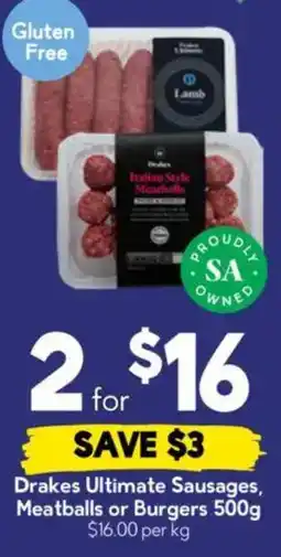 Drakes Drakes Ultimate Sausages, Meatballs or Burgers offer