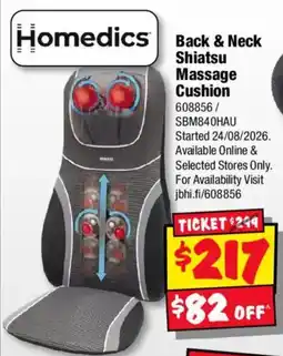 JB Hi-Fi Homedics Back & Neck Shiatsu Massage Cushion offer