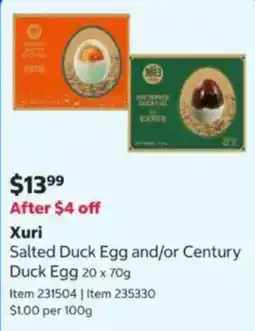 Costco Xuri Salted Duck Egg and/or Century Duck Egg offer