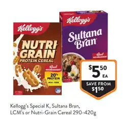Foodworks Kellogg's Special K, Sultana Bran, LCM's or Nutri-Grain Cereal offer