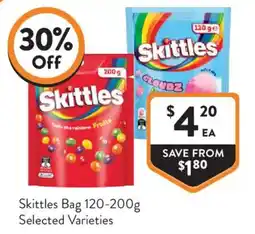 Foodworks Skittles Bag Selected Varieties offer