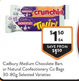 Foodworks Cadbury Medium Chocolate Bars or Natural Confectionery Co Bags Selected Varieties offer