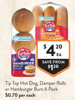 Foodworks Tip Top Hot Dog, Damper Rolls or Hamburger Buns offer