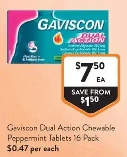 Foodworks Gaviscon Dual Action Chewable Peppermint Tablets offer
