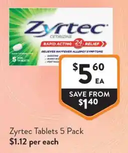 Foodworks Zyrtec Tablets 5 Pack offer