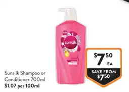 Foodworks Sunsilk Shampoo or Conditioner offer