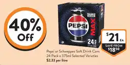 Foodworks Pepsi or Schweppes Soft Drink Cans offer