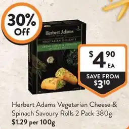 Foodworks Herbert Adams Vegetarian Cheese & Spinach Savoury Rolls offer