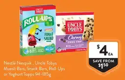 Foodworks Nestlé Nesquik, Uncle Tobys Muesli Bars, Snack Bars, Roll-Ups or Yoghurt Topps offer