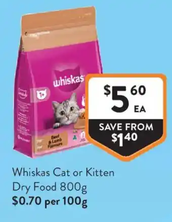 Foodworks Whiskas Cat or Kitten Dry Food offer