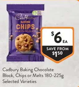 Foodworks Cadbury Baking Chocolate Block, Chips or Melts offer