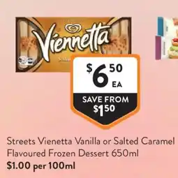 Foodworks Streets Vienetta Vanilla or Salted Caramel Flavoured Frozen Dessert offer